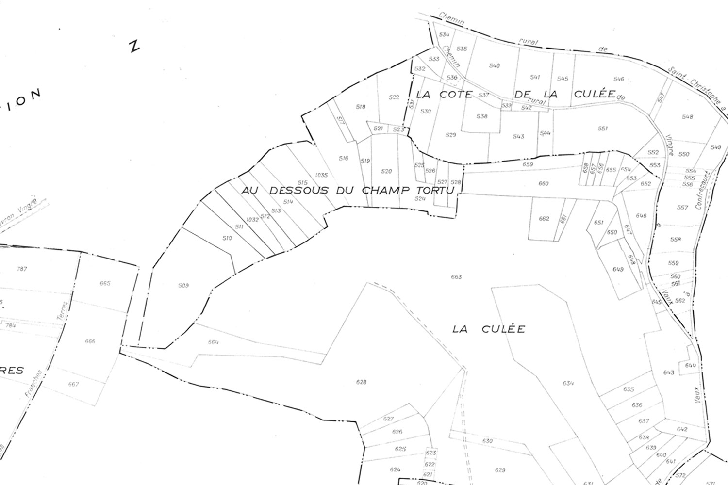 Extrait du plan cadastral de la commune de Berny-Rivière, 1972